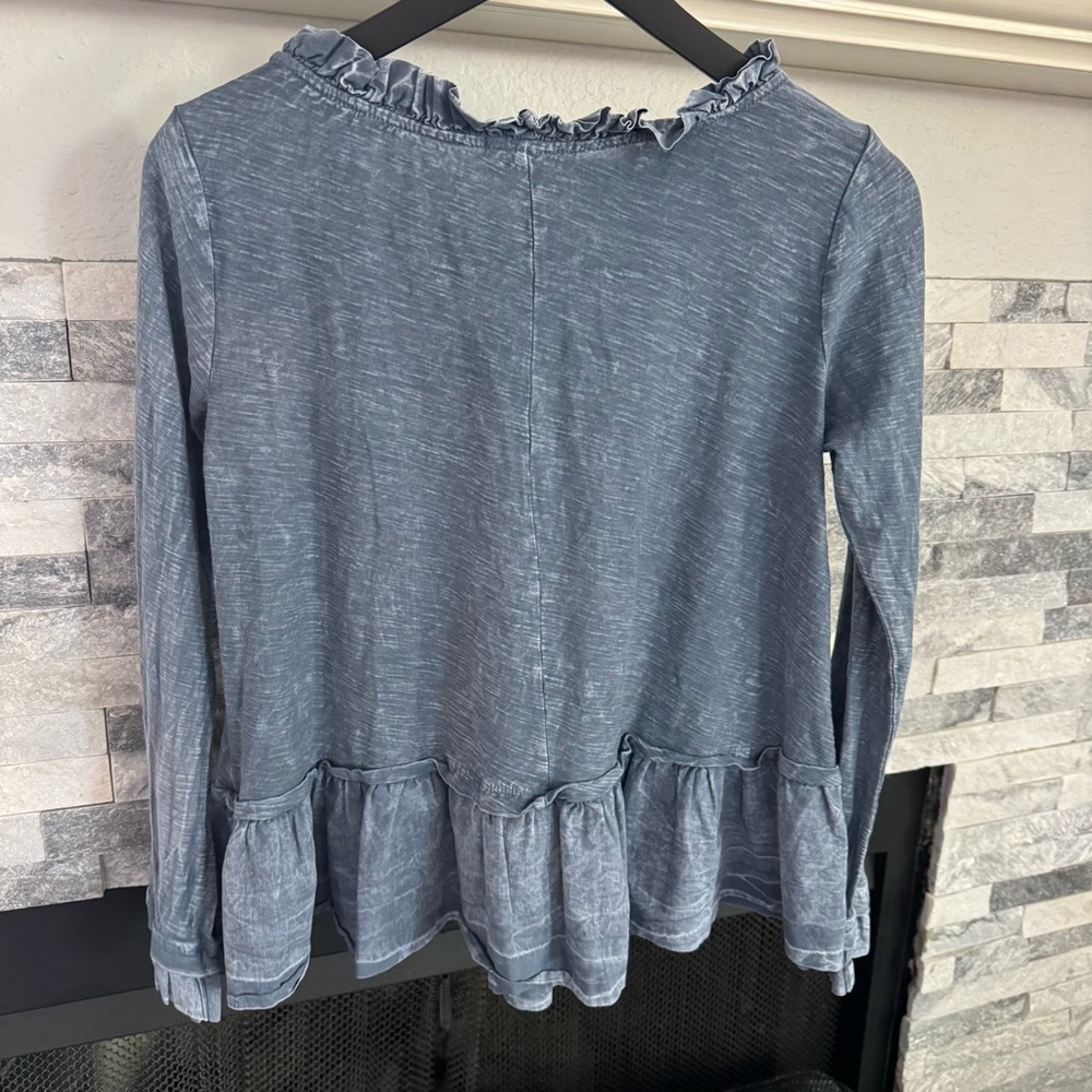 Altar'd State Indigo Ruffle Sleeve Blouse - Picture 5 of 7